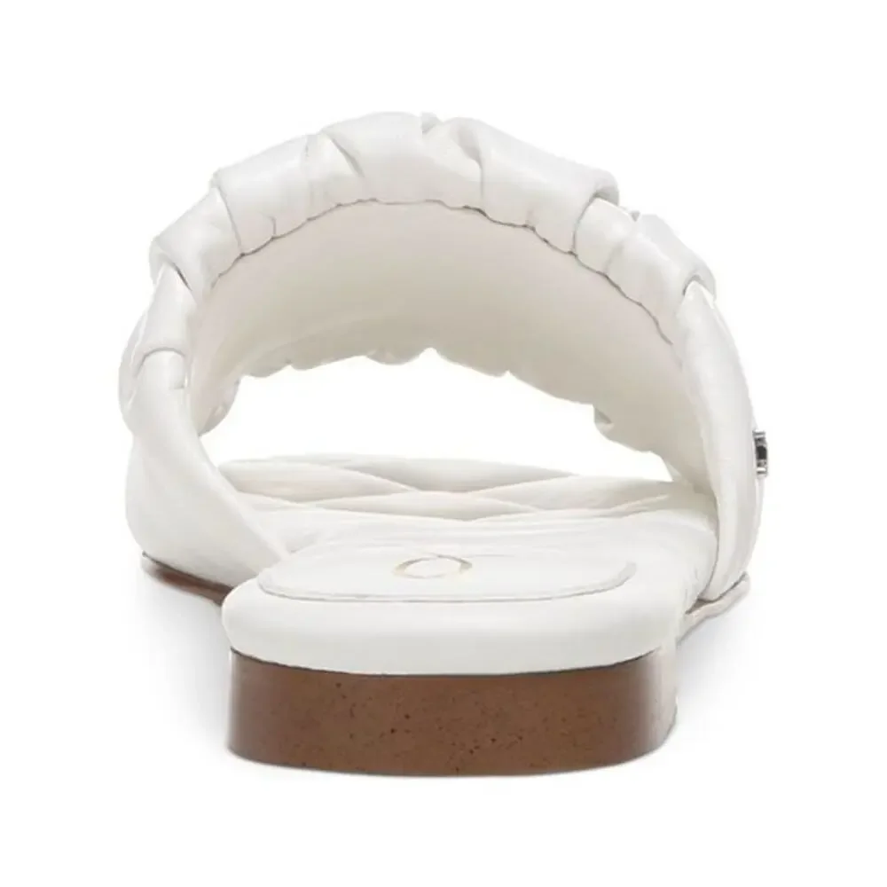 SAM EDELMAN New Briar Pleated White Leather Upper Slide Slide Size 5.5